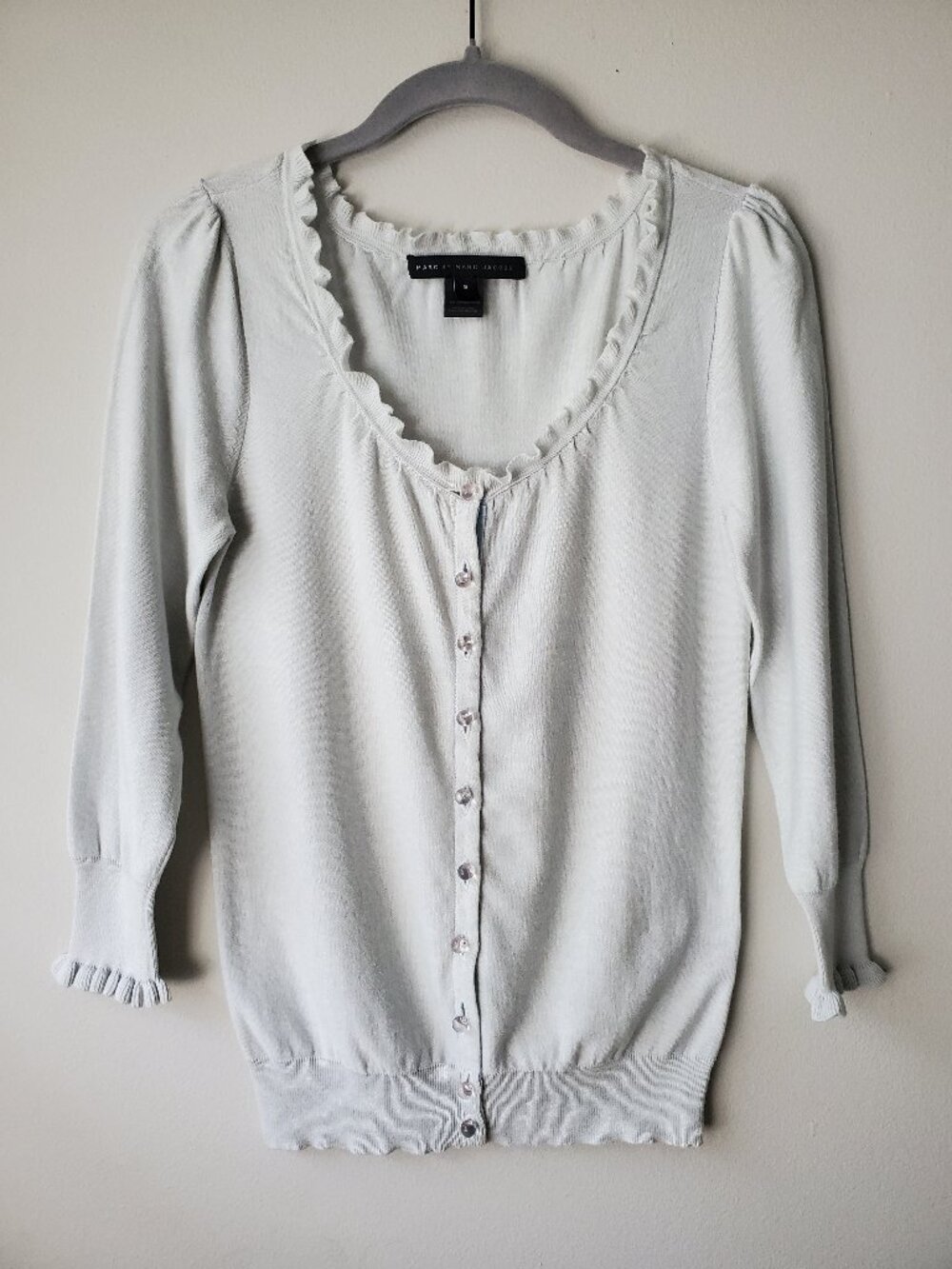 Marc By Marc Jacobs NWOT 100% Cotton Cardigan Sweater Light Grey Blue 3/4 Sleeve